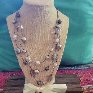 NYC Multi-Strand Beaded Necklace - Gray and Silver